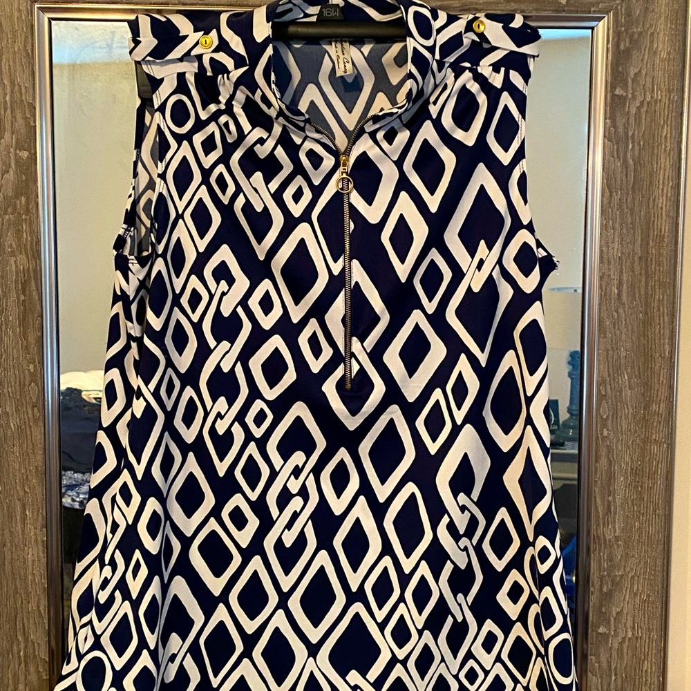 Navy and white tank top blouse
